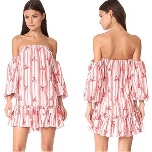 Misa Los Angeles Mini Dress Floral Striped Off The Shoulder Embroidered Small